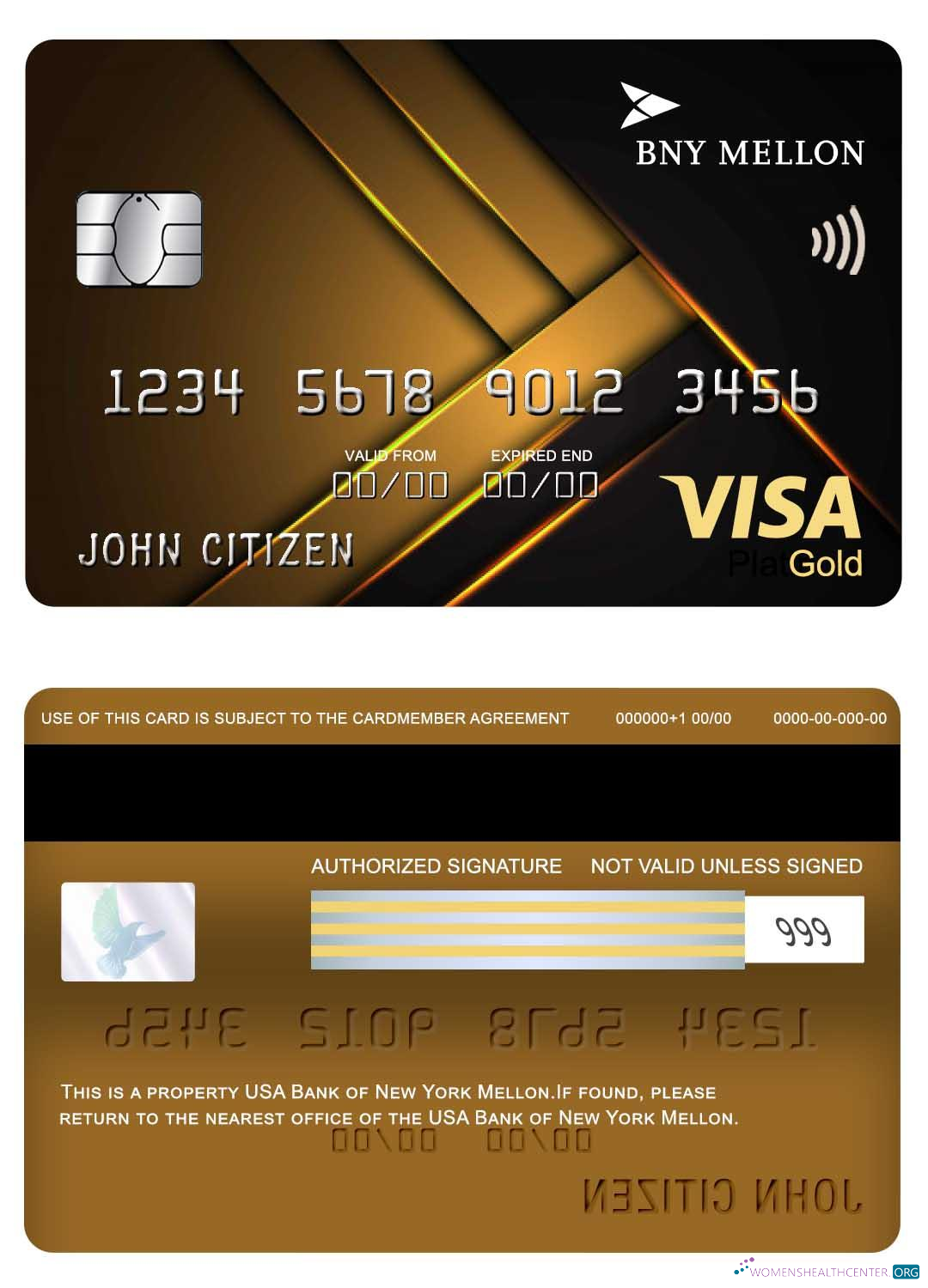 Download USA Bank of New York Mellon visa gold card Photoshop template